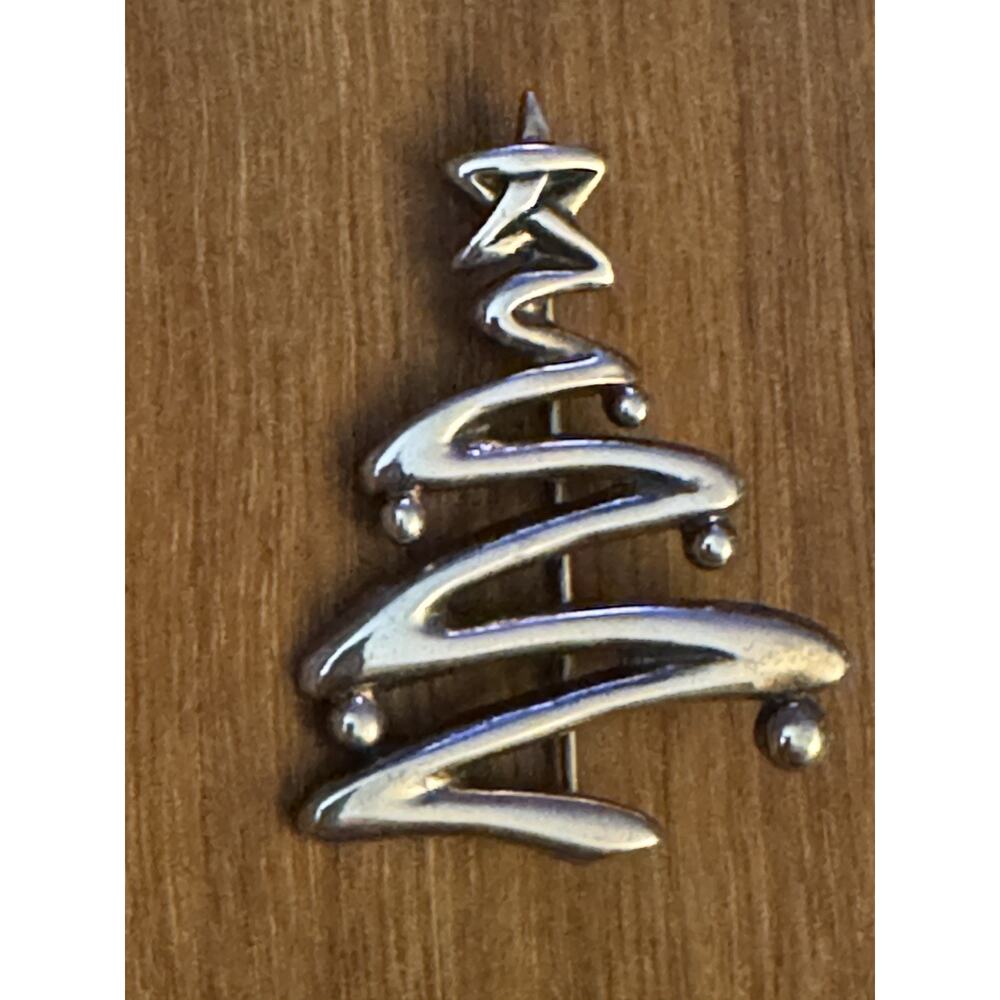 Sterling Silver Modern Abstract Christmas Tree Brooch Pin Signed H & H 8.4g